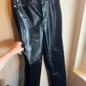 H&M Black Leather Straight Leg 90s Pants
